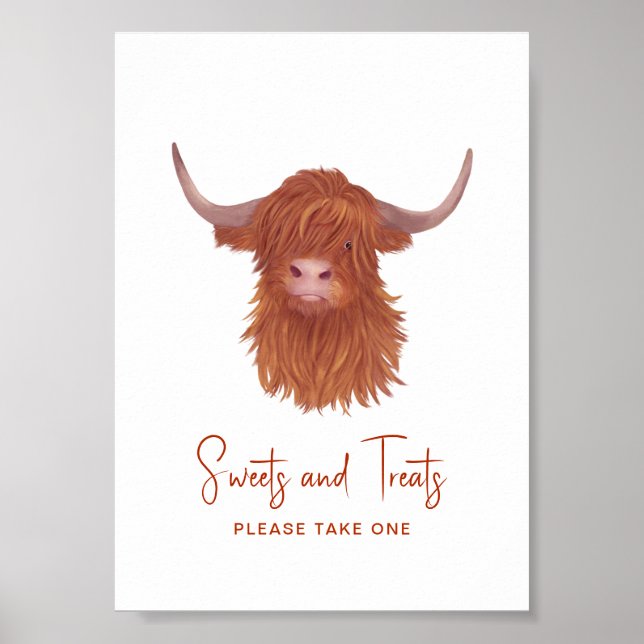 Poster Sweets & Traitements Highland Cow Baby shower (Devant)