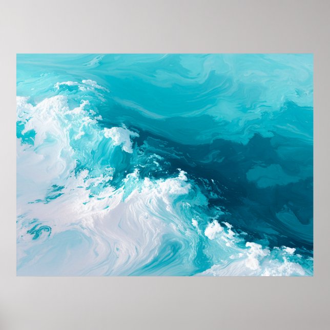 Poster Swirling Turquoise Waves Abstract Ocean Wave Art (Devant)