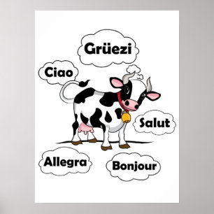 Poster Swiss Cow Grüezi Bonjour Ciao Suisse Voyage