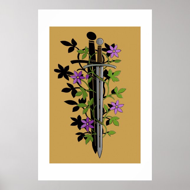Poster Sword & Clematis – Medieval Floral Blade  (Devant)