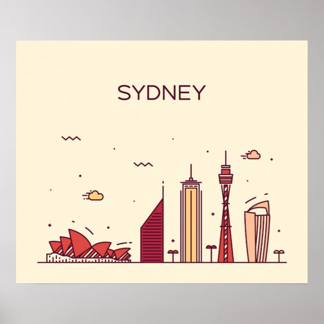 Poster Sydney, Australie | Doodle Skyline (Devant)