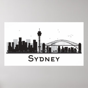 Poster Sydney, Australie Skyline de la ville noire et b