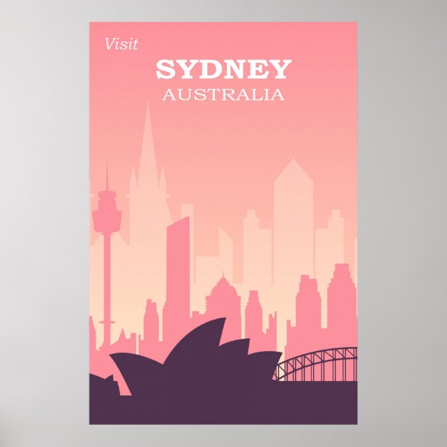 Poster Sydney Australie Vintage voyage rose (Devant)