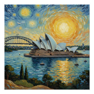Poster Sydney Opera House and Harbor Bridge painting