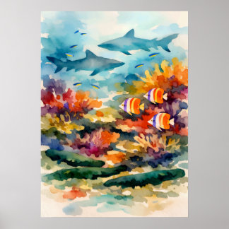 Poster Symbiose des récifs coralliens - Art à l'aquarelle