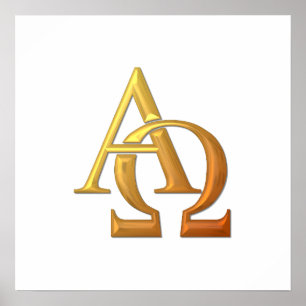 Poster Symbole "à trois dimensions" d'or alpha et d'Omega