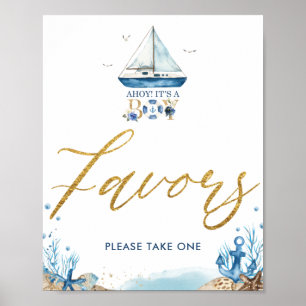 Poster Symbole Ahoy C'est un garçon Baby shower nautique 