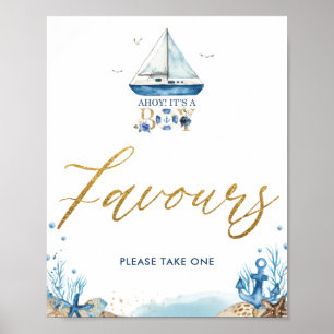 Poster Symbole Ahoy C'est un garçon Baby shower nautique 