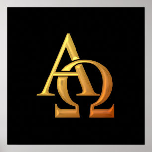 Poster Symbole Alpha et Oméga en or "3D"