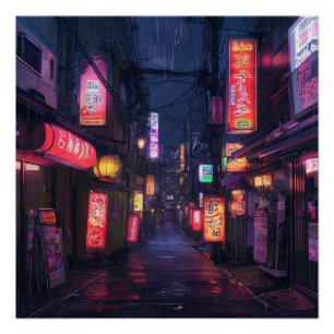 Poster Symbole Anime esthétique City Street à Night Neon