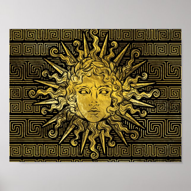 Poster Symbole apollo Sun sur le Motif de clé grecque (Devant)