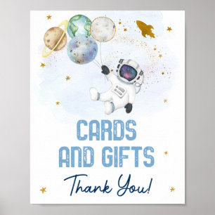 Poster Symbole Astronaut Space Blue Gold Cartes & Cadeaux