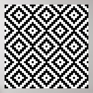 Poster Symbole aztèque grand Ptn de bloc noir et blanc II