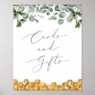 Poster Symbole Baby shower Bee Greenery Cartes et cadeaux
