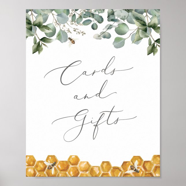 Poster Symbole Baby shower Bee Greenery Cartes et cadeaux (Devant)