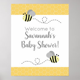 Poster Symbole Baby shower de l'abeille gris et jaune