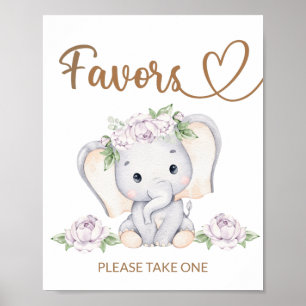 Poster Symbole Baby shower des Faveurs de l'éléphant bébé