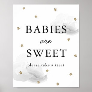 Poster Symbole Baby shower des nuages gris et étoiles