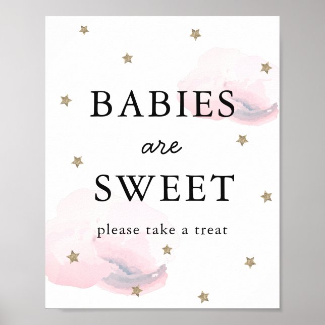 Poster Symbole Baby shower des nuages rose et étoile (Devant)
