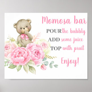 Poster SYMBOLE baby shower Fille Ours Momosa