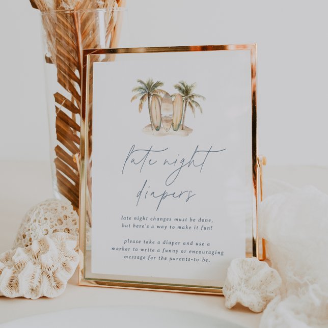 Poster SYMBOLE Baby shower Surf côtier Late Night Diapers (Créateur téléchargé)