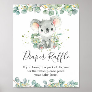 Poster SYMBOLE Baby shower Vert Cute Koala Déchets Raffle