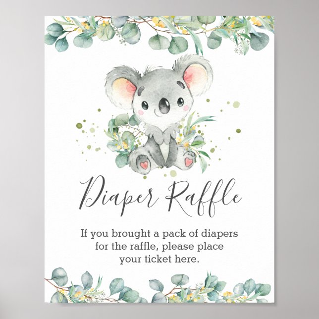 Poster SYMBOLE Baby shower Vert Cute Koala Déchets Raffle (Devant)
