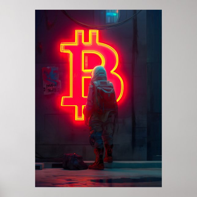 Poster SYMBOLE Bitcoin Cyber City Neon (Devant)