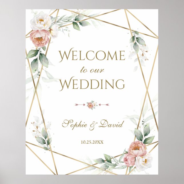Poster Symbole blanc Dusty Rose Floral Gold Mariage (Devant)