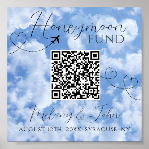 Poster Symbole blanc et bleu élégant QR Code Honeymoon Fu