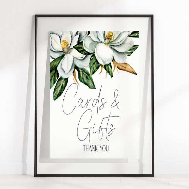 Poster Symbole blanc Magnolia Floral Mariage Card & Cadea (Créateur téléchargé)