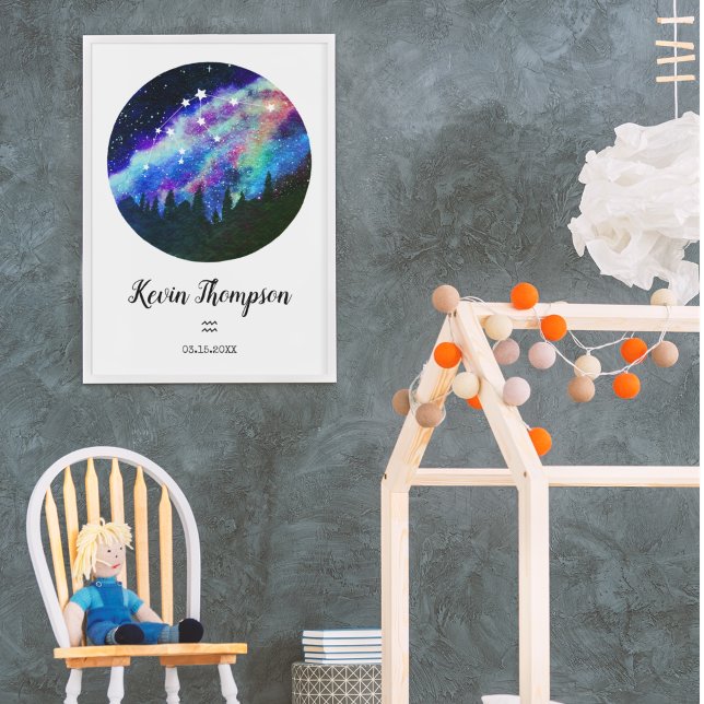 Poster Symbole bleu Constellation Aquarius Horoscope Cade (Créateur téléchargé)