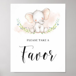 Poster Symbole bleu rose Eléphant Baby shower Favoriser P
