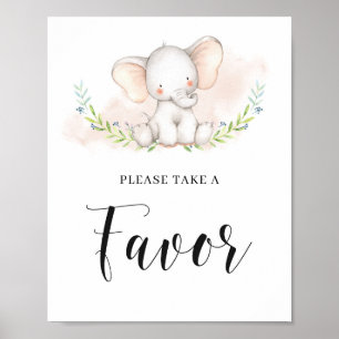 Poster Symbole bleu rose Eléphant Baby shower Favoriser P