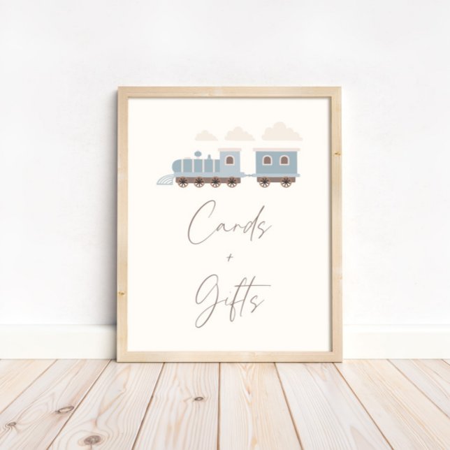 Poster Symbole Blue Boys Train Anniversaire Cartes et Cad (An adorable party table accent  piece for your little ones cards and gifts!)