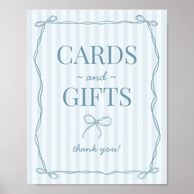 Poster Symbole Blue Coquette Bow Pastel Cartes et Cadeaux (Devant)