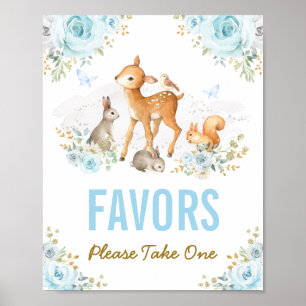 Poster Symbole Blue Gold Floral Woodland Animaux Faveurs