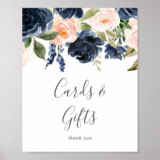 Poster Symbole Blush and Navy Flowers Cartes et cadeaux b (Devant)