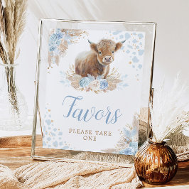 Poster Symbole Boho Blush Blue Highland Cow Faveurs