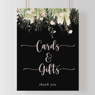 Poster Symbole Boho Fleur sauvage cartes noires et cadeau