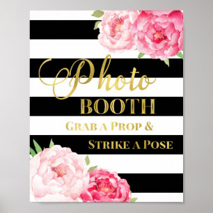 Poster Symbole Booth Pink Floral Gold Black Stripes