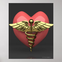 Symbole cardiaque avec symbole médical (caduceus)