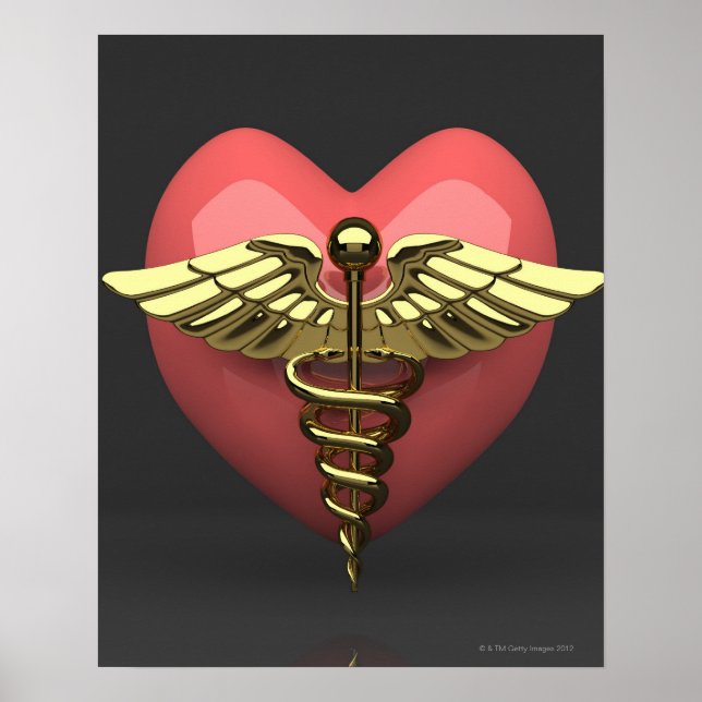 Poster Symbole cardiaque avec symbole médical (caduceus) (Devant)
