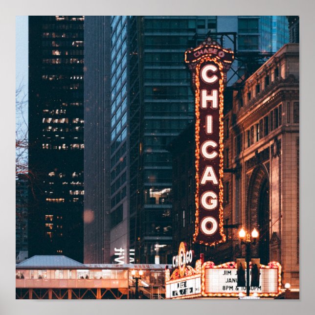 Poster SYMBOLE Chicago Illinois Neon Nuit (Devant)