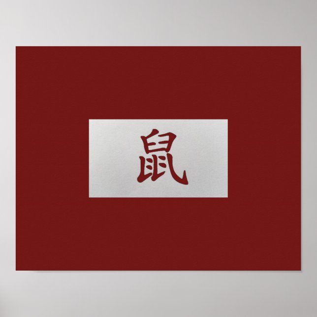 Poster Symbole chinois de zodiaque rouge rat (Devant)