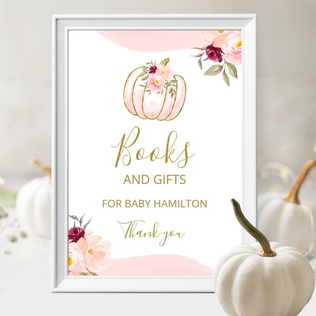 Poster Symbole citrouille Automne Fille Baby shower Livre (Créateur téléchargé)