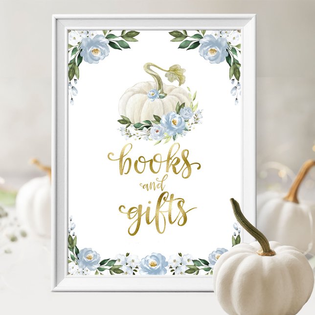 Poster Symbole Citrouille de Baby shower Floral Livres et (Créateur téléchargé)
