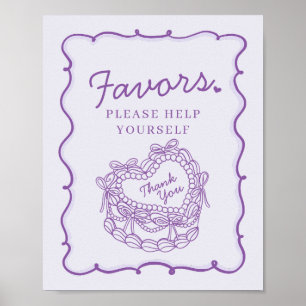 Poster Symbole Coquette Coeur Rétro de la Bow Violet Coqu