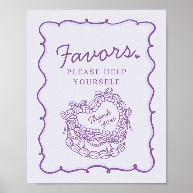 Poster Symbole Coquette Coeur Rétro de la Bow Violet Coqu (Devant)