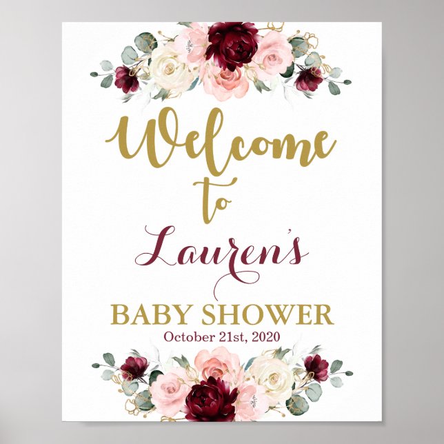 Poster Symbole d'accueil Bourgogne et Baby shower rose (Devant)